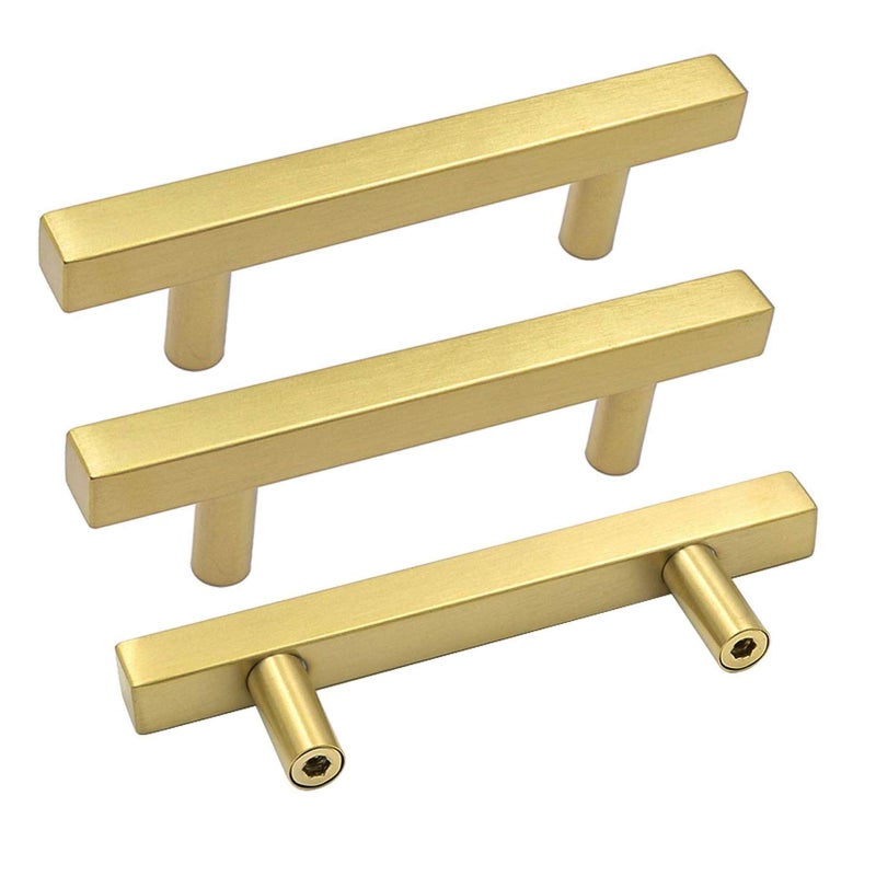 Goldenwarm 15 Pack Gold Cabinet Handles 3-3/4"(96mm) Brushed Brass Cabinet Pulls T Bar Drawer Pulls for Kitchen Cupboard & Drawer Hardware - Image 1